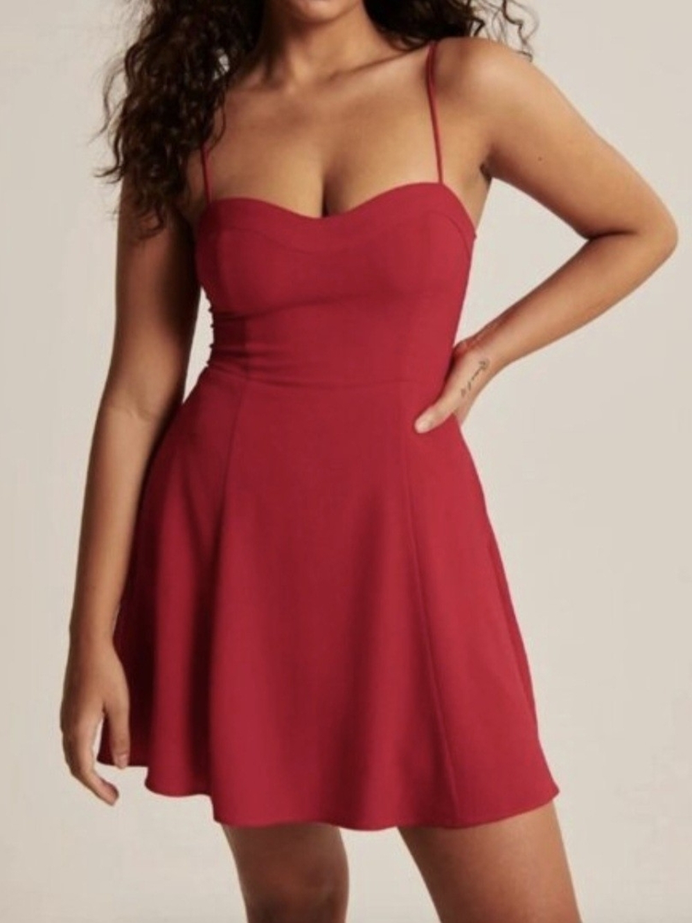 Elegant Red Spaghetti Strap Fit-and-Flare Dress